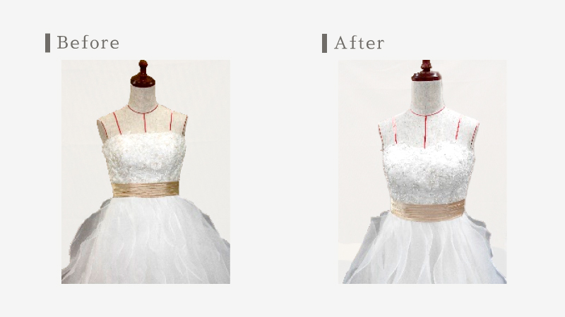 ディアハートにてウエディングドレスの胸元をハートカットにアレンジした事例