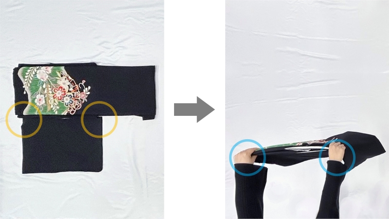 手順10 持ち上げるように手前側の袖を折る