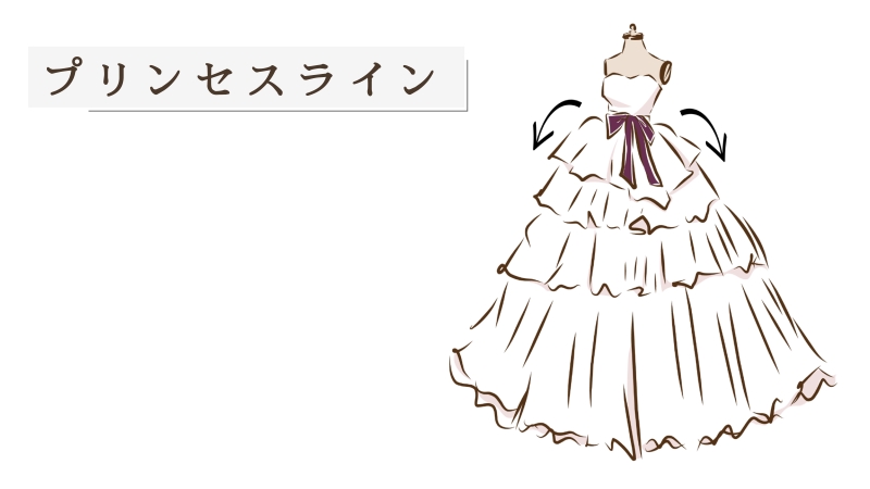 プリンセスラインのウエディングドレスのイラスト