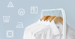 6種類の洗濯表示マークとクリーニング・お洗濯済みのカッターシャツ